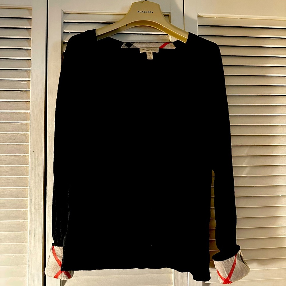 Gently Worn Burberry Brit Black Cashmere Sweater with Classic Print Cuffs
